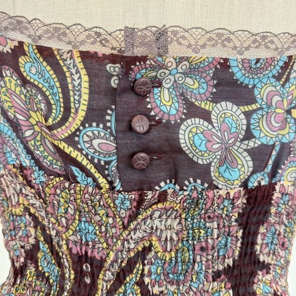 Free People Floral Empire Waist Silk Blend Paisley Boho Y2K Whimsy Dress Sz 10 - Picture 6 of 11